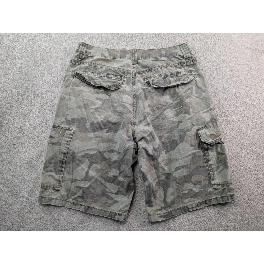 Wrangler Authentic Issue Mens Camo Cargo Shorts Green Grey Cotton Ripstop 36